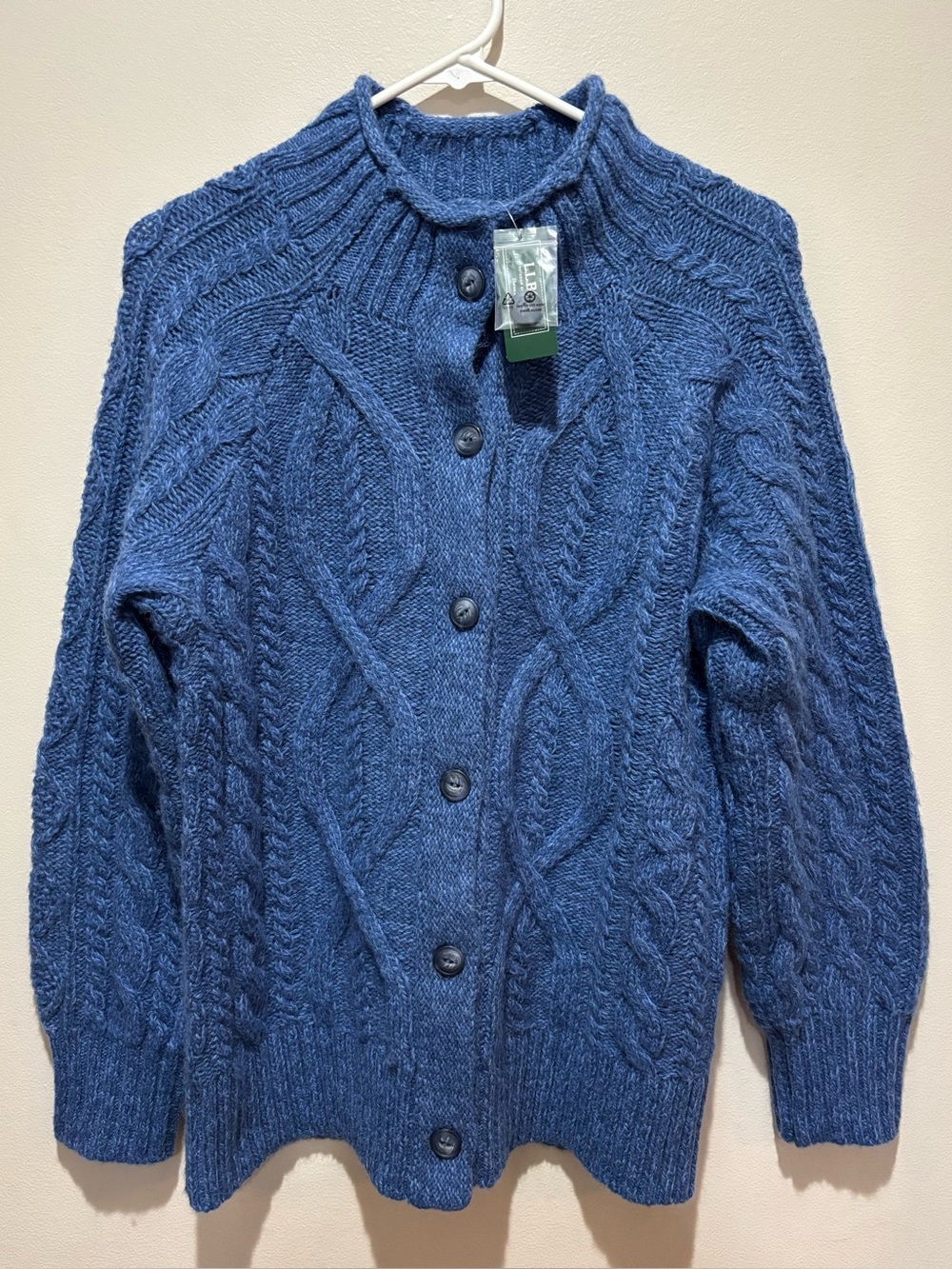 L.L.Bean Women’s 1912 Heritage Wool Alpaca Blend Mockneck Cardigan Blue Marl NWT